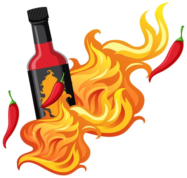 Chili Sauce Bottle Cartoon Style Illustration - Stok Vektor