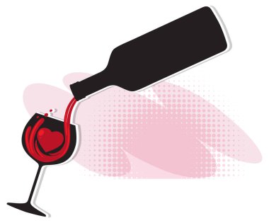 Silhouette wine bottle and glass illustration