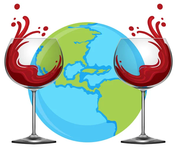Red Wine Glass Globe Illustration — Stock Vector