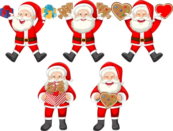 Set Simpatico Babbo Natale Cartone Animato Personaggio Illustrazione — Vettoriale Stock