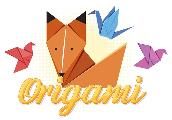 Origami Liška Ptáci Textovou Ilustrací — Stockový vektor