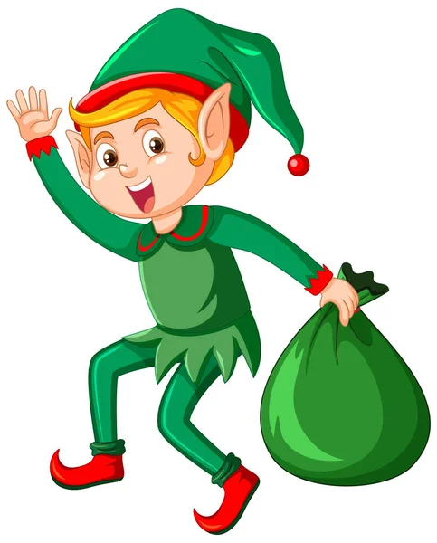 Boże Narodzenie Elf Gospodarstwa Obecny Torba Ilustracja — Wektor stockowy
