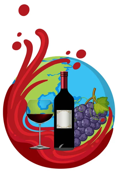 Red Wine Bottle Glass Illustration — Stock Vector