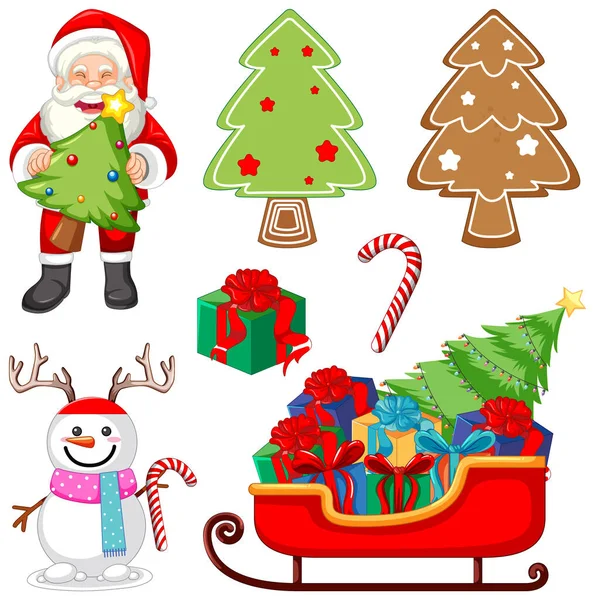 Set Van Kerst Elementen Objecten Illustratie — Stockvector