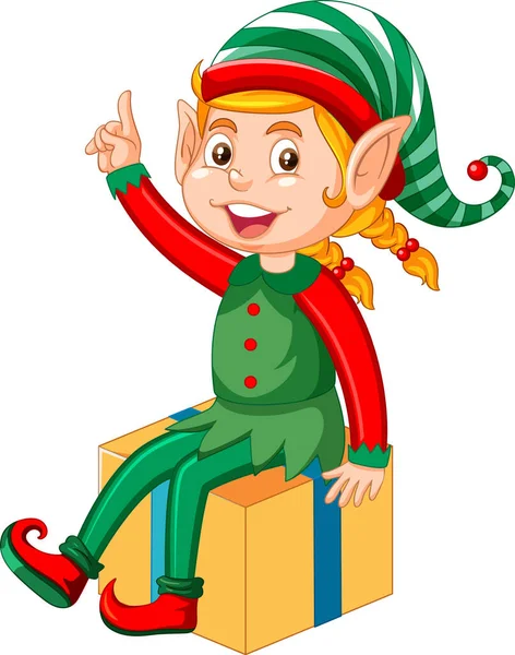 Roztomilé Dítě Sobě Elf Kostým Kreslené Ilustrace — Stockový vektor