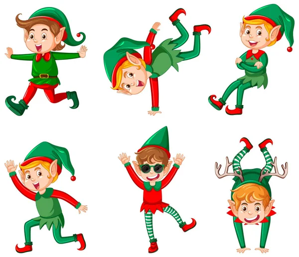 stock vector Cute kid wearing elf costume cartoon illustration