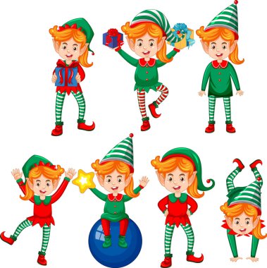 Elf kostümü giyen sevimli çocuk çizgi film çizimi