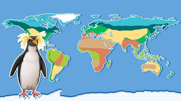 Thumbnail Design Tučňákem Mapě Světa Ilustrace — Stockový vektor