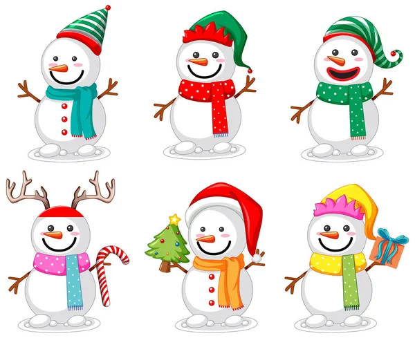 Isolated Cute Christmas Snowman Set Illustration — Stock Vector