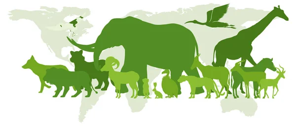 Zöld Sziluett Vadon Élő Állatok Illusztráció — Stock Vector