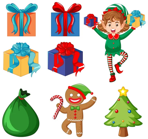 Kerst Ornamenten Elementen Set Illustratie — Stockvector