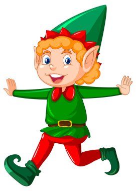 Elf kostümü giymiş şirin çocuk. Çizgi film çizimi.