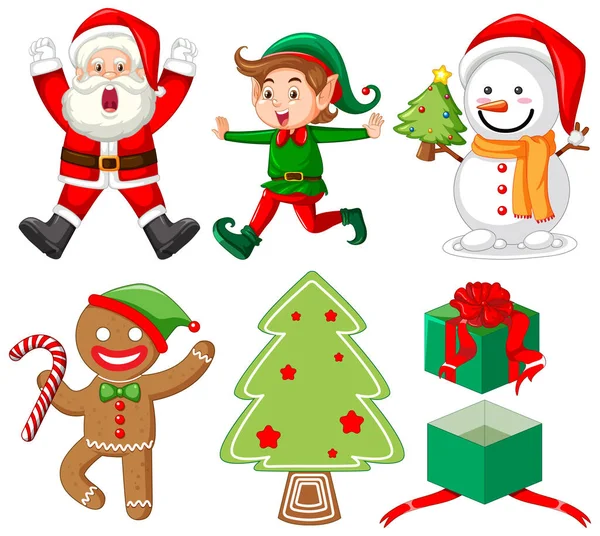 Sada Vánočních Prvků Předmětů Ilustrace — Stockový vektor