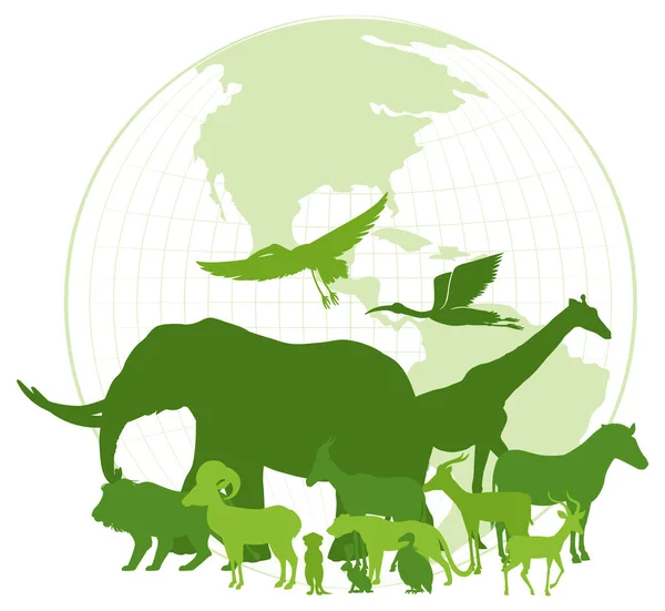 Zöld Sziluett Vadon Élő Állatok Illusztráció — Stock Vector