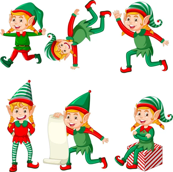 stock vector Cute kid wearing elf costume cartoon illustration