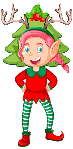 Cute Kid Sobie Elf Kostium Kreskówki Ilustracja — Wektor stockowy