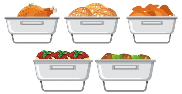 Bufetové Tácy Ilustrací Sady Potravin — Stockový vektor