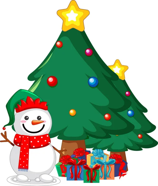 Muñeco Nieve Árbol Navidad Ilustración Aislada — Vector de stock