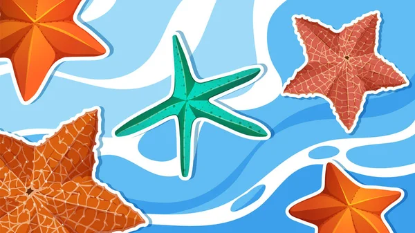 Diseño Miniatura Con Estrellas Mar Agua Ilustración — Archivo Imágenes Vectoriales