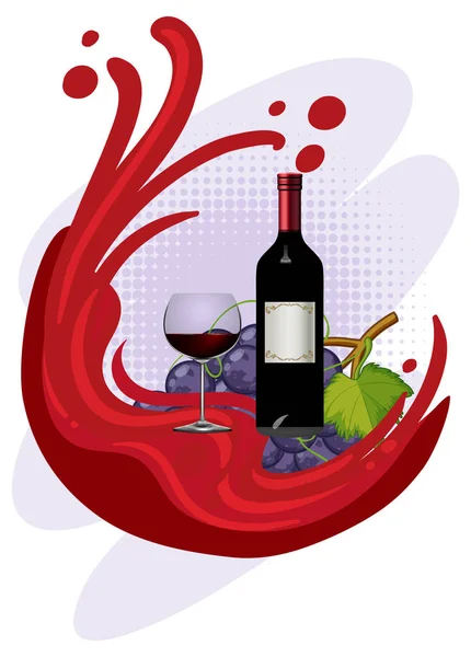 Red Wine Bottle Glass Illustration — Stock Vector