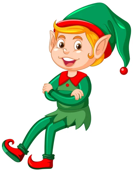 Elfo Natal Sentado Desenho Animado Personagem Ilustração — Vetor de Stock