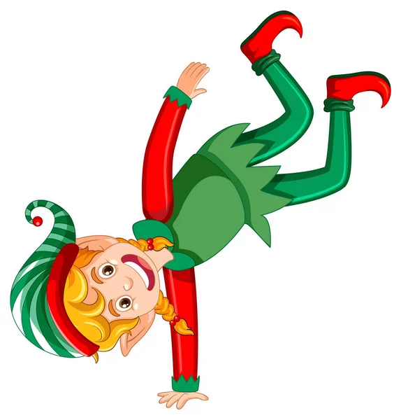 Navidad Elfo Baile Dibujo Animado Carácter Ilustración — Archivo Imágenes Vectoriales