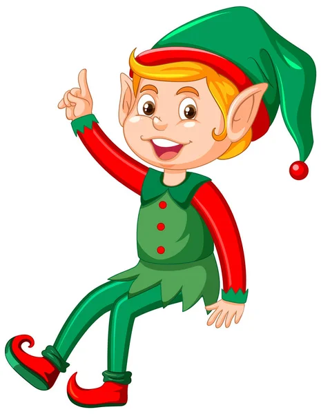 Boże Narodzenie Elf Siedzi Kreskówka Postać Ilustracja — Wektor stockowy