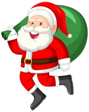 Noel Baba bir hediye çantası illüstrasyonu tutuyor.