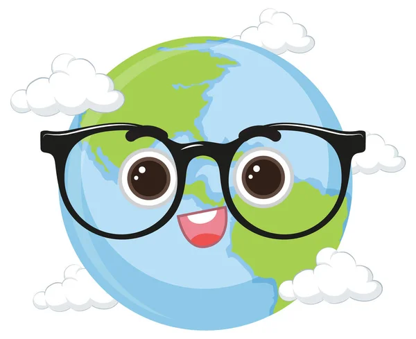 Planeta Terra Bonito Usando Óculos Ilustração — Vetor de Stock