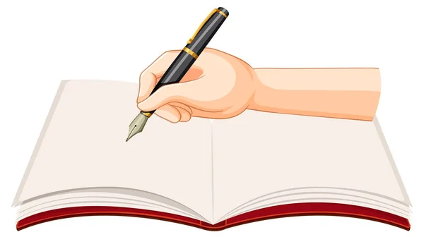Kézfogás Toll Írás Üres Könyv Illusztráció — Stock Vector