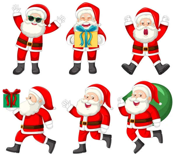 Set Von Niedlichen Weihnachtsmann Cartoon Figur Illustration — Stockvektor