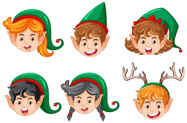 Natale Elfi Cartone Animato Personaggio Collezione Illustrazione — Vettoriale Stock