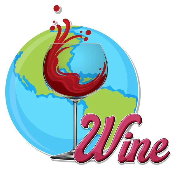 Küresel Resimli Kırmızı Şarap Kadehi — Stok Vektör