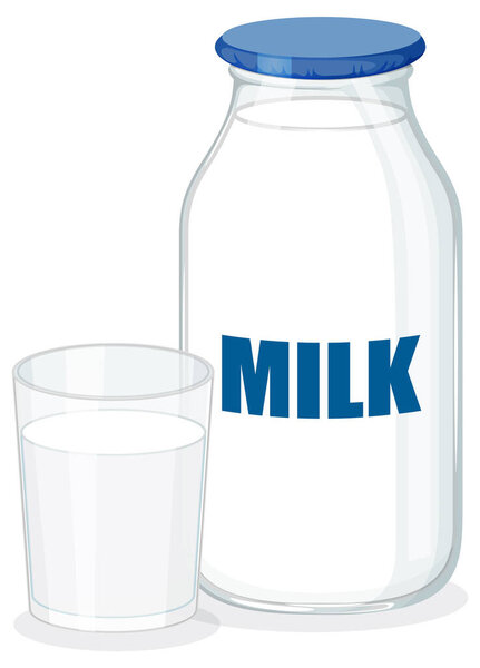 Milk bottle with a glass illustration
