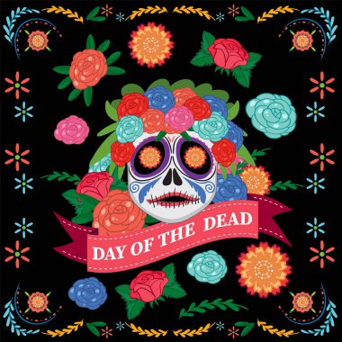 Day of the dead with calaca skull illustration