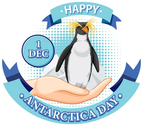 Antarctica Day Text Penguin Illustration — Stock Vector