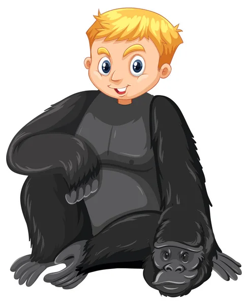 Fiú Visel Gorilla Jelmez Illusztráció — Stock Vector