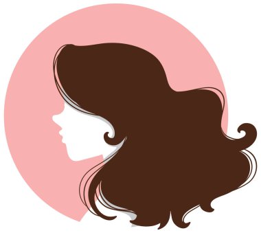 Yuvarlak pembe resimli uzun saçlı kadın.