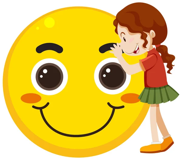 Ένα Κορίτσι Αγκαλιάζει Μεγάλο Χαμόγελο Emoji Εικόνα — Διανυσματικό Αρχείο