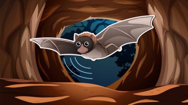 Thumbnail design with a bat in dark cave illustration