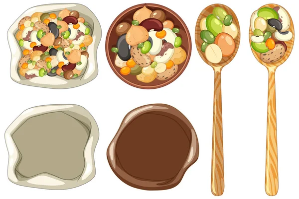 Set Grain Nuts Healthy Food Illustration — Stockový vektor