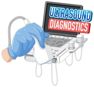 Ultrasound diagnostics text for banner or poster design illustration
