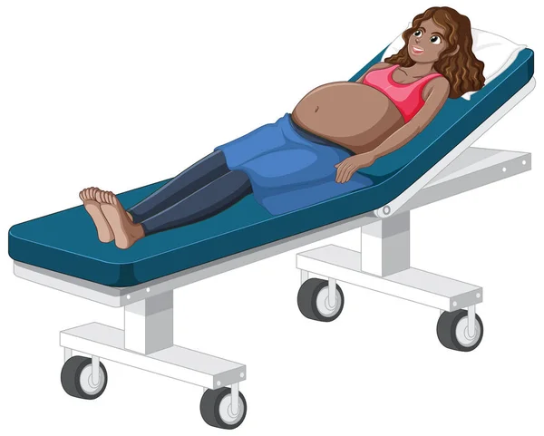 妊娠中の女性は 病院のベッドイラストに横たわって — ストックベクタ