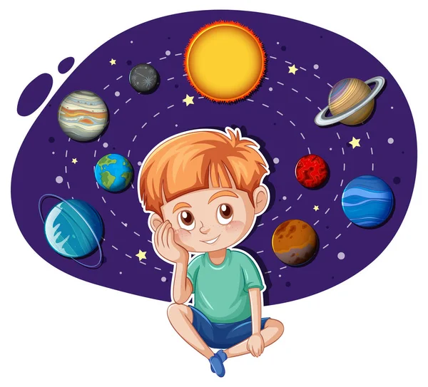 Little Boy Solar System Background Illustration — Wektor stockowy