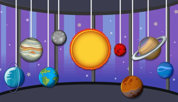 Комната Украшенная Иллюстрацией Шаблона Планет Солнечной Системы — стоковый вектор