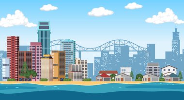 Urban landscape with high skyscrapers background illustration