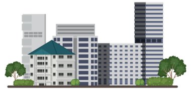 Urban landscape with houses and buildings illustration
