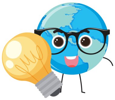 Cartoon earth globe with light bulb vector illustration