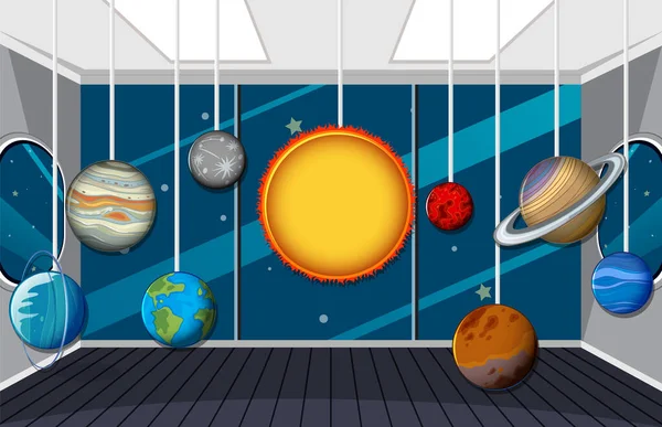 Ett Rum Dekorerat Med Solsystem Planeter Mall Illustration — Stock vektor