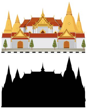 Thailand tourist attraction landmark with silhouette illustration